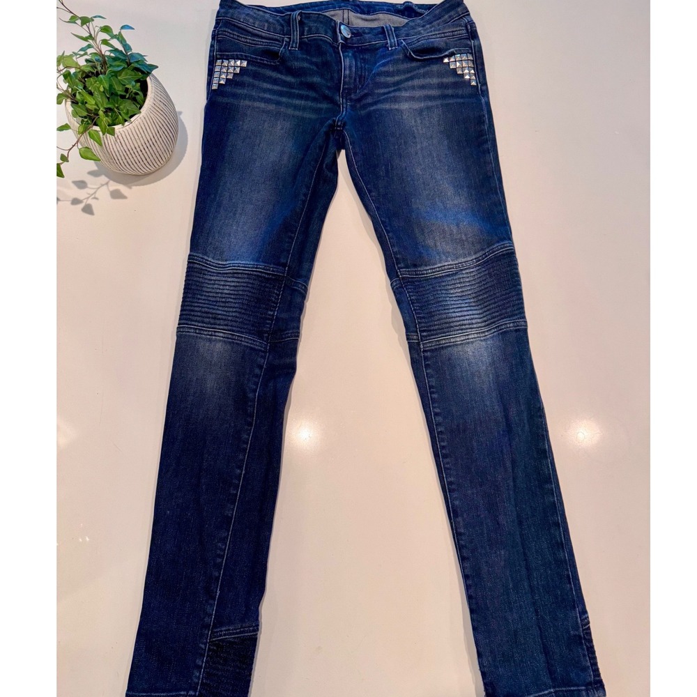 Vintage Beach Bunny Low Rise Studded Moto Jeans Y2K Dark Wash 28 USA